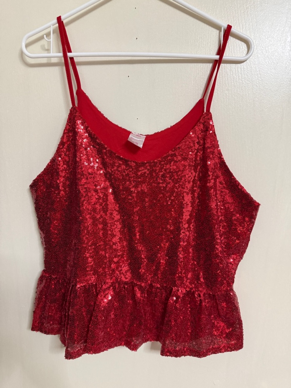No Boundaries Red Sequin Cami with Spaghetti Straps